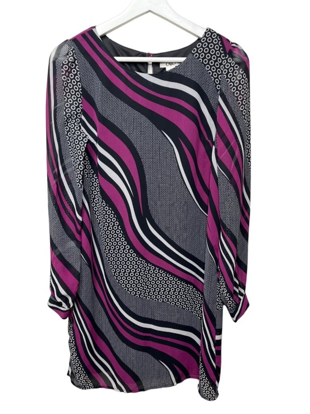 Cato Womens Small Black Purple Abstract Shift Dress Long Sleeve Work